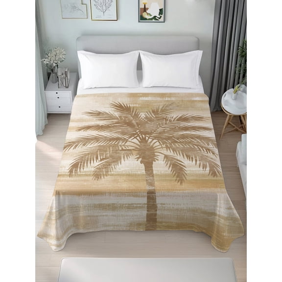 Queen Flat Sheet Only Summer Country Palm Tree Soft Microfiber Cooling Bedding Sheets Tropical Tan Leaves Flat Bed Sheet for Hotel,Home Decor