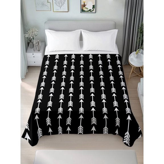 Queen Flat Sheet Only Tribal Style Arrows Pattern Soft Microfiber Cooling Bedding Sheets Black Background Flat Bed Sheet for Hotel, Home Decor