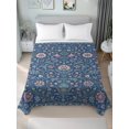 thumbnail image 1 of Queen Flat Sheet Only Oriental Flower Leaves Texture Soft Microfiber Cooling Bedding Sheets Vintage Botanical Floral Art Flat Bed Sheet for Hotel,Home Decor, 1 of 9