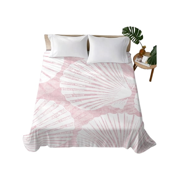 Queen Flat Sheet Pink Sea Shell Flat Sheets Only Soft Breathable Microfiber Bedding Top Sheets Luxury Hotel Quality Coastal Ocean Scallop Queen Bed Sheet for All Season Bedroom Dorm Home Decor