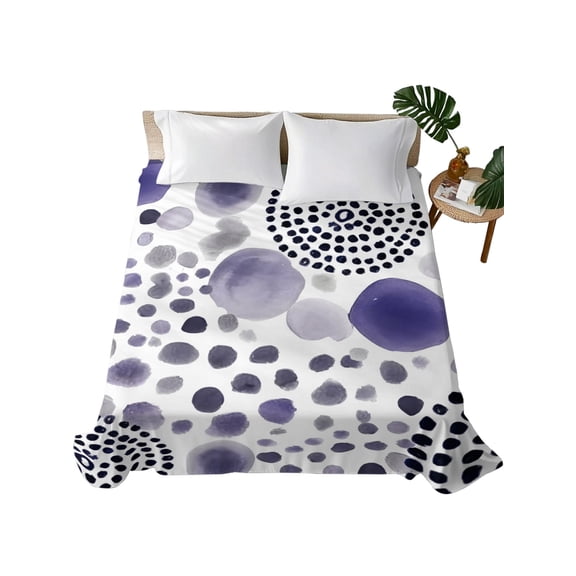 Queen Flat Sheet Purple Bubble Dots Flat Sheets Only Soft Breathable Microfiber Bedding Top Sheets Luxury Hotel Quality Modern Abstract Art Ink Queen Bed Sheet for All Season Bedroom Dorm Home Decor
