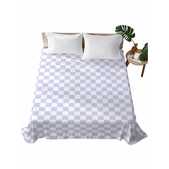Queen Flat Sheet Purple Chessboard Flat Sheets Only Soft Breathable Microfiber Bedding Top Sheets Luxury Hotel Quality Square Blocks Plaid Queen Bed Sheet for All Season Bedroom Dorm Home Decor