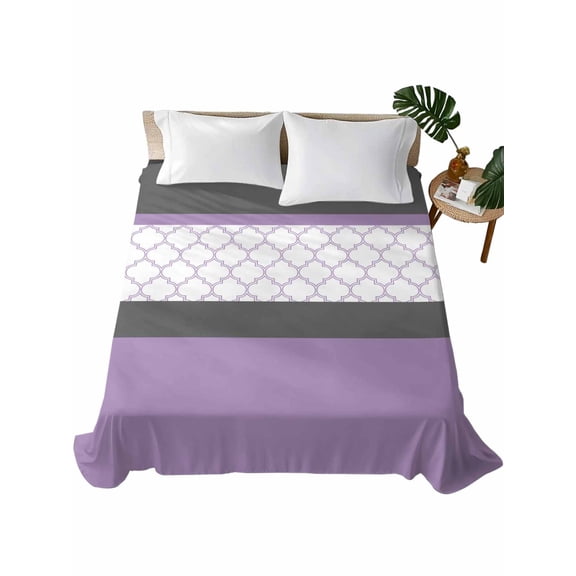 Queen Flat Sheet Purple Gray Geometric Flat Sheets Only Soft Breathable Microfiber Bedding Top Sheets Luxury Hotel Quality Stitching Morocco Pattern Queen Bed Sheet for All Season Bedroom Dorm