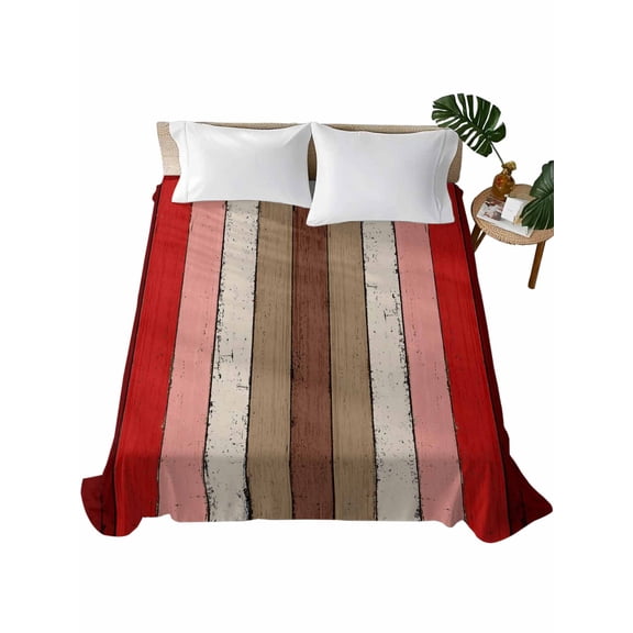 Queen Flat Sheet Red Brown Wood Grain Flat Sheets Only Soft Breathable Microfiber Bedding Top Sheets Luxury Hotel Quality Rustic Wooden Plank Queen Bed Sheet for All Season Bedroom Dorm Home Decor