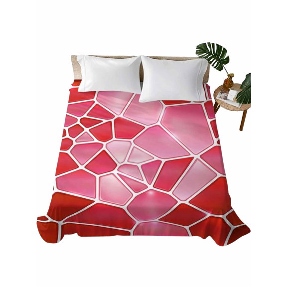 Queen Flat Sheet Red Ceramic Tiles Flat Sheets Only Soft Breathable Microfiber Bedding Top Sheets Luxury Hotel Quality Abstract Art Puzzles Structure Queen Bed Sheet for All Season Bedroom Dorm