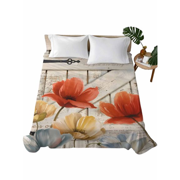 Queen Flat Sheet Red Tulip Flat Sheets Only Soft Breathable Microfiber Bedding Top Sheets Luxury Hotel Quality Butterfly Farmhouses Barn Doors Queen Bed Sheet for All Season Bedroom Dorm Home Decor