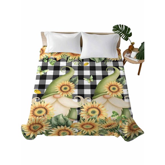 Queen Flat Sheet Sunflower Gnome Flat Sheets Only Soft Breathable Microfiber Bedding Top Sheets Luxury Hotel Quality Floral Butterfly Black Buffalo Plaid Queen Bed Sheet for All Season Bedroom Dorm