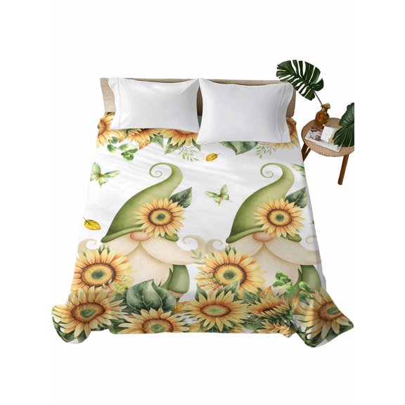 Queen Flat Sheet Sunflower Gnome Flat Sheets Only Soft Breathable Microfiber Bedding Top Sheets Luxury Hotel Quality Floral Butterfly Deciduous Queen Bed Sheet for All Season Bedroom Dorm Home Decor