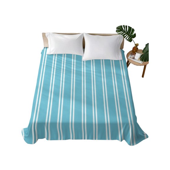 Queen Flat Sheet Teal Vertical Striped Flat Sheets Only Soft Breathable Microfiber Bedding Top Sheets Luxury Hotel Quality Pinstripes Lines Queen Bed Sheet for All Season Bedroom Dorm Home Decor