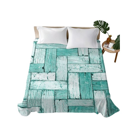 Queen Flat Sheet Teal Wood Grain Flat Sheets Only Soft Breathable Microfiber Bedding Top Sheets Luxury Hotel Quality Rustic Wooden Plank Queen Bed Sheet for All Season Bedroom Dorm Home Decor