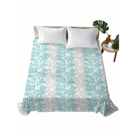 Queen Flat Sheet Tree Branch Flat Sheets Only Soft Breathable Microfiber Bedding Top Sheets Luxury Hotel Quality Teal Grey Leaves Queen Bed Sheet for All Season Bedroom Dorm Home Decor