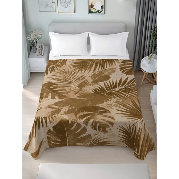 Queen Flat Sheet Only Tropical Botanical Palm Leaves Soft Microfiber Cooling Bedding Sheets Retro Monstera Banana Foliage Flat Bed Sheet for Hotel,Home Decor