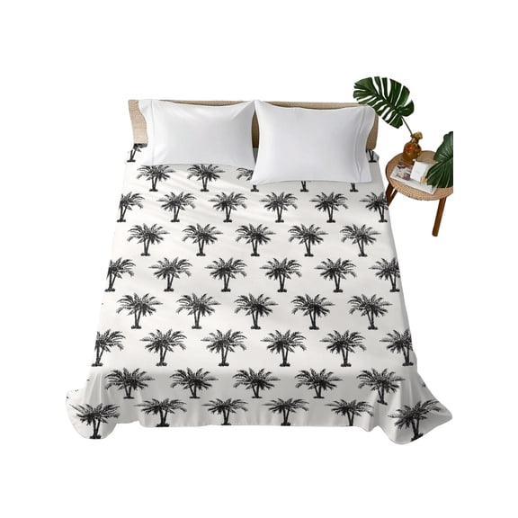 Queen Flat Sheet Tropical Palm Trees Flat Sheets Only Soft Breathable Microfiber Bedding Top Sheets Luxury Hotel Quality Vintage Black Queen Bed Sheet for All Season Bedroom Dorm Home Decor