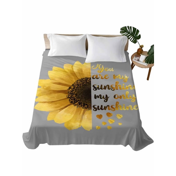 Queen Flat Sheet Yellow Sunflower Flat Sheets Only Soft Breathable Microfiber Bedding Top Sheets Luxury Hotel Quality You Are My Only Sunshine Grey Queen Bed Sheet for All Season Bedroom Dorm