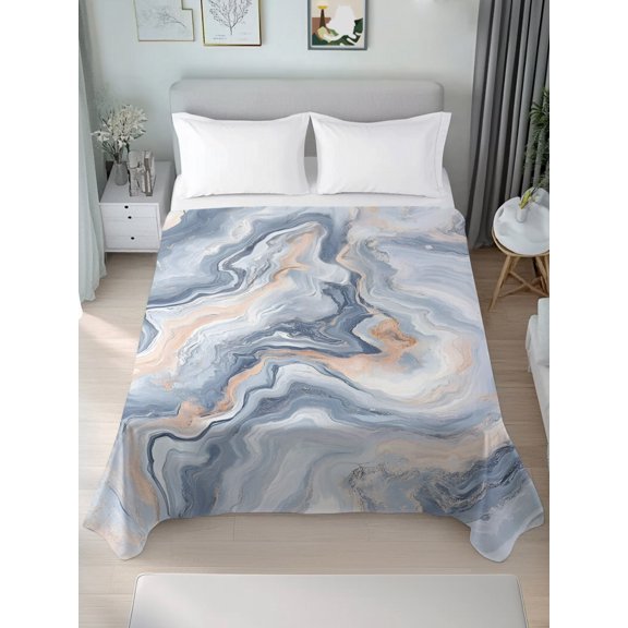 Queen Flat Sheets 1-Piece Bed Top Sheet Only,Abstract Marble Texture Art Soft Microfiber Breathable Flat Sheet,Luxury Dream Luxury Hotel Quality Bedding Top Sheet