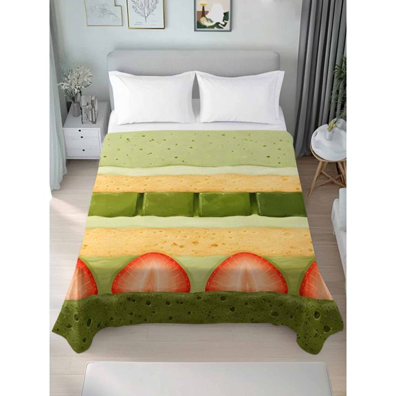 Queen Flat Sheets 1-Piece Bed Top Sheet Only,Matcha Cake Soft Microfiber Breathable Flat Sheet,Dessert Sweet Food Gourmet Luxury Hotel Quality Bedding Top Sheet