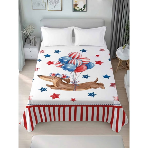 Queen Flat&nbsp;Sheet&nbsp;Only Independence Day 250th Anniversary Soft&nbsp;Microfiber&nbsp;Cooling&nbsp;Bedding&nbsp;Sheets Patriotic Dachshund Flat&nbsp;Bed&nbsp;Sheet