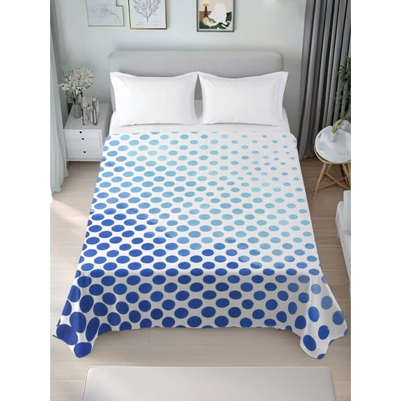 Queen Flat Sheet Only Navy Blue Gradient Polka Dots Soft Microfiber Cooling Bedding Sheets Modern Geometric Flat Bed Sheet