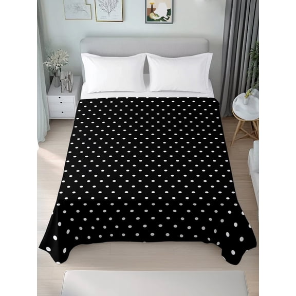 Queen Flat Sheet Only Polka Dots White Black Soft Microfiber Cooling Bedding Sheets Point Dot Monochrome Art Flat Bed Sheet for Hotel,Home Decor