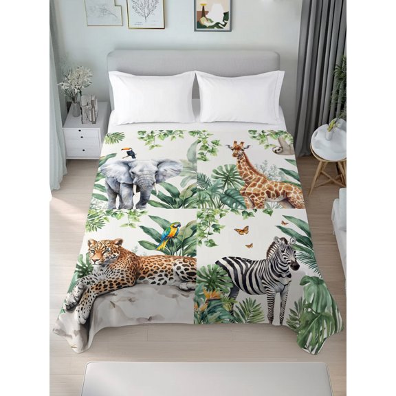 Queen Flat Sheet Only Summer Giraffe Tiger Zebra Palm Leaf Soft Microfiber Cooling Bedding Sheets Tropical Plant Flat Bed Sheet