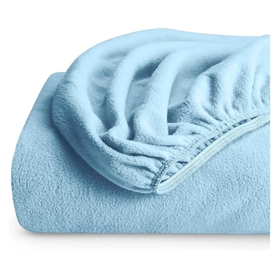 Queen Fleece Fitted Sheet - Extra Plush Polar Fleece - Deep Pocket - Cozy Warmth - Light Blue - 60x80 Inch - All Season