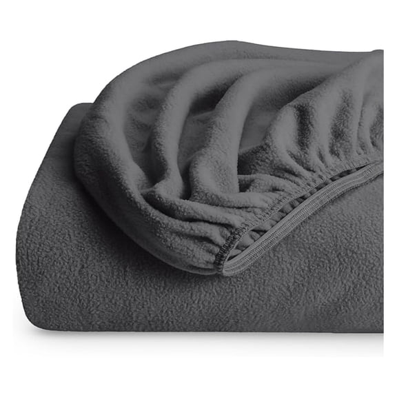 Queen Fleece Fitted Sheet - Extra Soft Plush Polar Fleece - Deep Pocket - No Pill - All Season Warm & Cozy (Queen, Grey)