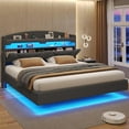 thumbnail image 1 of Queen Floating Bed Frame with USB-C/A Charging Station and LED Light,Upholstered Platform Queen Bed with Storage Shelves Headboard and Hidden Storage,Dark Grey, 1 of 10