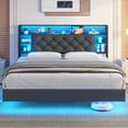 thumbnail image 1 of Queen Floating Platform Bed with Hidden Storage Headboard, LED Lights, Queen Size Visual Floating LED Bed Frame with Charing Station, Noise-Free, Dark Grey, 1 of 8