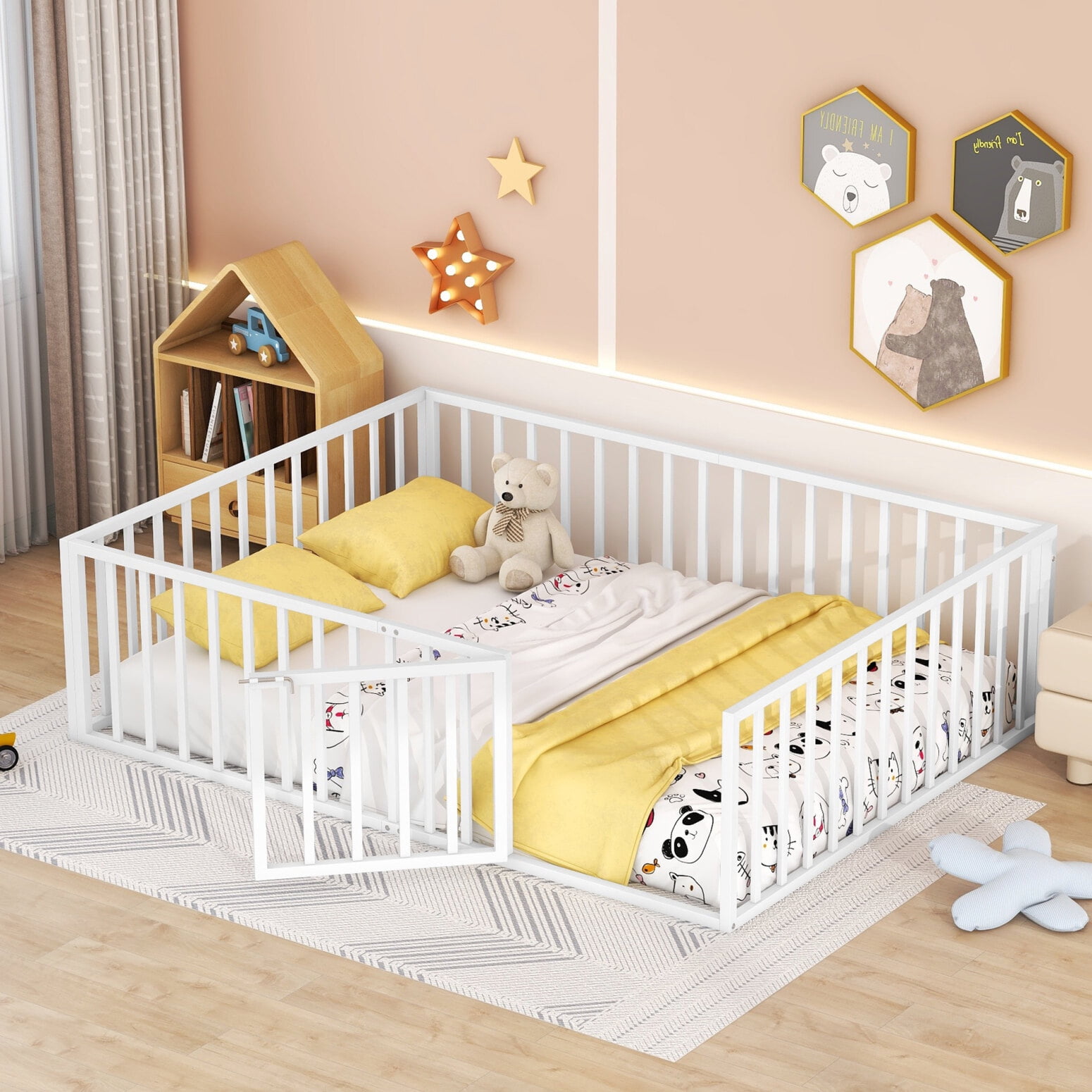 Queen Floor Bed Frame for Kids, Montessori Floor Bed with FullLength