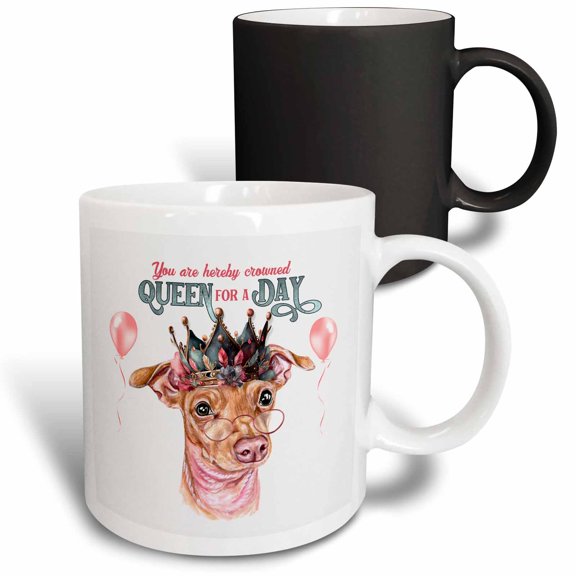 3drose, Queen for a Day Funny Chiweenie Dog in a Crown for Dog Lovers, 11oz Magic Transforming Mug