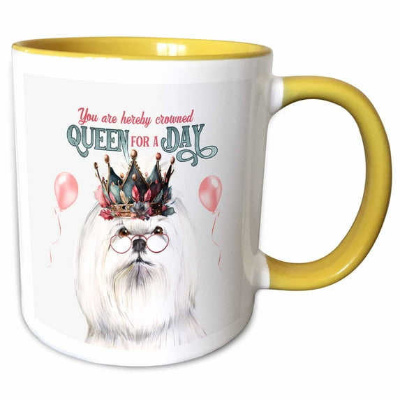 3drose, Queen for a Day Funny Coton De Tulear Dog in a Crown, 15oz Two-tone Yellow Mug