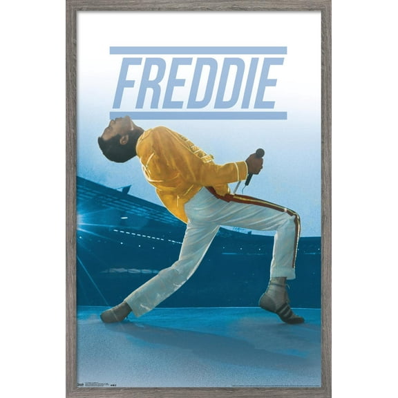 Queen - Freddie Mercury Live Wall Poster, 22.375" x 34", Framed
