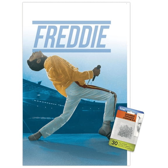 Queen - Freddie Mercury Live Wall Poster with Push Pins, 14.725" x 22.375"