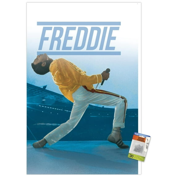 Queen - Freddie Mercury Live Wall Poster with Push Pins, 22.375" x 34"