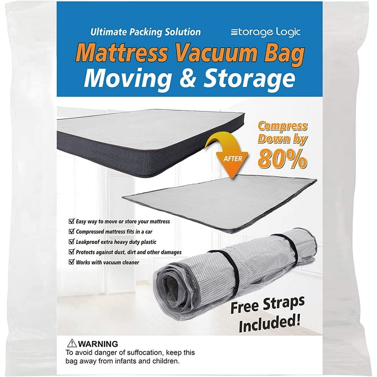 Queen/Full/Full-XL Foam Mattress Vacuum Bag for Moving, Vacuum Seal  Mattress Bag with Straps