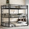 thumbnail image 1 of Queen over Full XL over Queen Size Triple Bunk Bed Frame with Safety Guardrails and Ladder, Heavy-duty Metal Bunk Beds Frame with Noise-reduced Design, Mattress Not Included, Black, 1 of 9