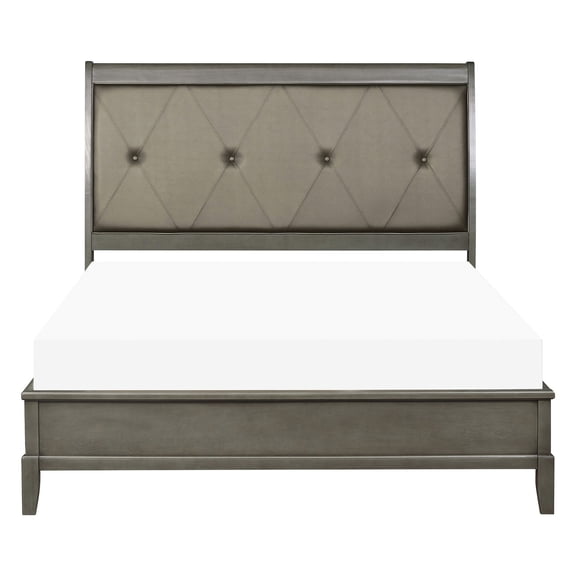 Queen - Gray Finish Birch Veneer - Bedroom - Sleigh Bed with Button-Tufted Headboard