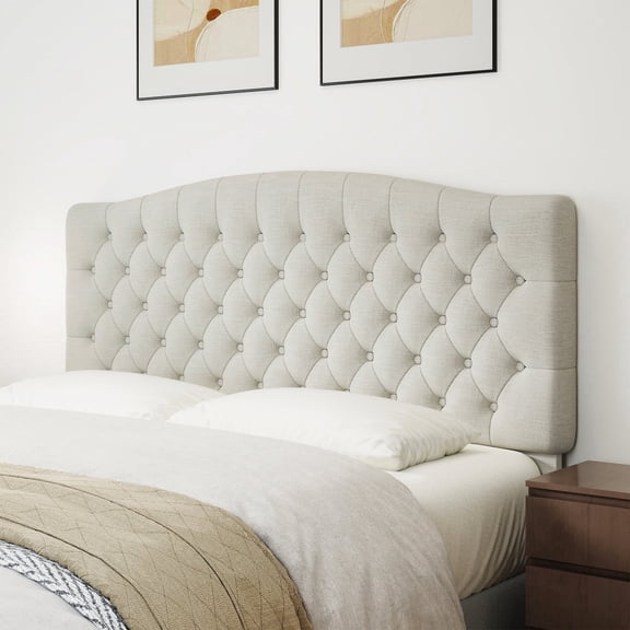 Queen Headboard Wall Mount & Bed Frame Compatible, Linen Upholstered Button Tufted, Ivory