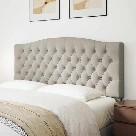 Queen Headboard Wall Mount & Bed Frame Compatible, Velvet Upholstered Button Tufted, Taupe