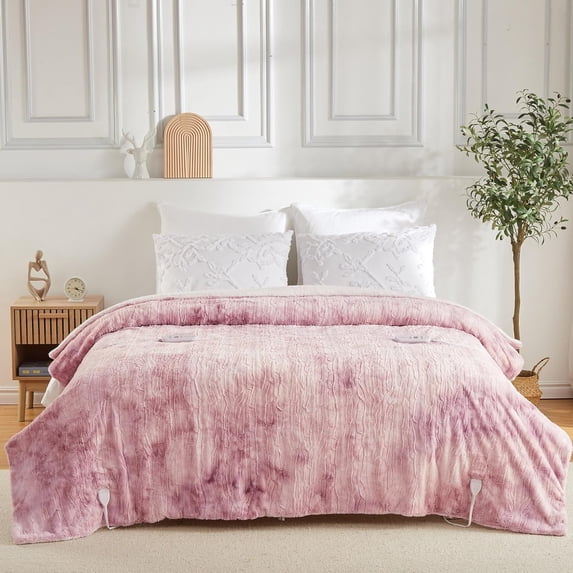Queen Heating Blanket - Dual Control, Pink Tie-Dye, 5 Level Heat Settings, 84"x90"
