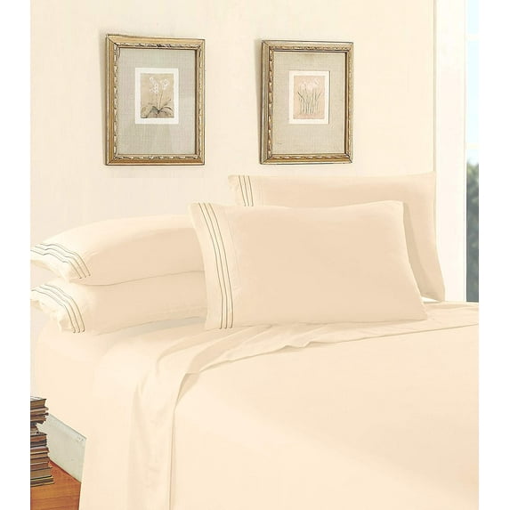 Queen Hotel Luxury 4 Piece Deep Pocket Sheets, Ultra Soft Microfiber Bed Sheets , Cream