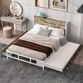 thumbnail image 1 of Queen Industrial Metal Platform Bed with Trundle, Storage Bed with 2 Drawers and Sockets & USB Ports, Metal Platform Bed Frame with Wood Headboard and Slats Support, No Spring Box Needed, Natural, 1 of 9