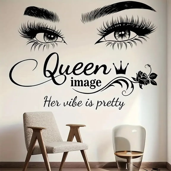 Queen Inspired Wall Sticker - "Her Vibe is Pretty" Eyelash & Crown Design for Elegant Home Decor