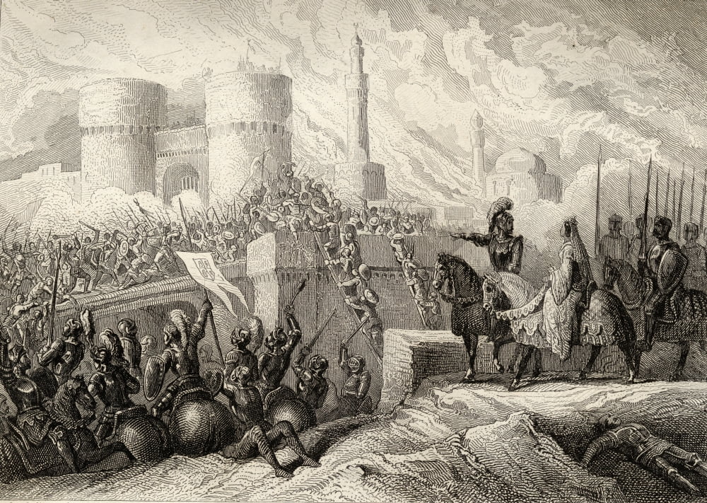 Queen Isabella In Front Of The Walls Of Granada Spain In 1491 Canvas Art - Ken Welsh  Design Pics (36 x 24)