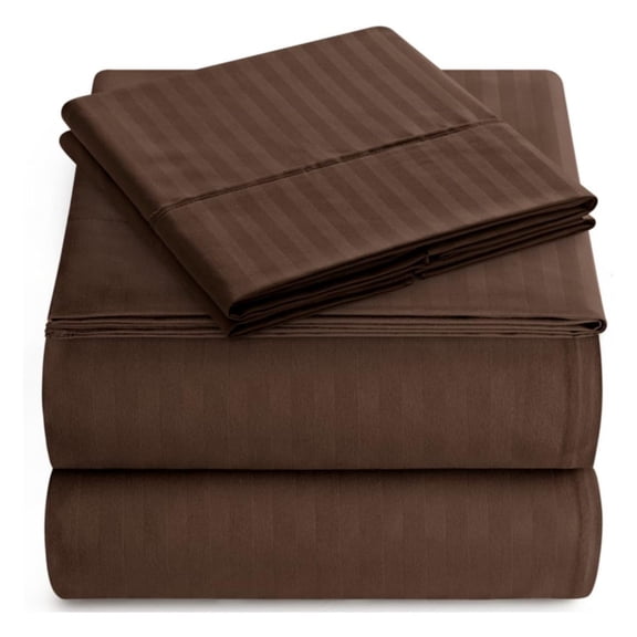 Queen Italian Prestige Collection Striped Bed Sheet Set – 1800 Luxury Soft Microfiber Deep Pocket 4-Piece Bedding Set - Wrinkle, Stain, Fade Resistant - Chocolate