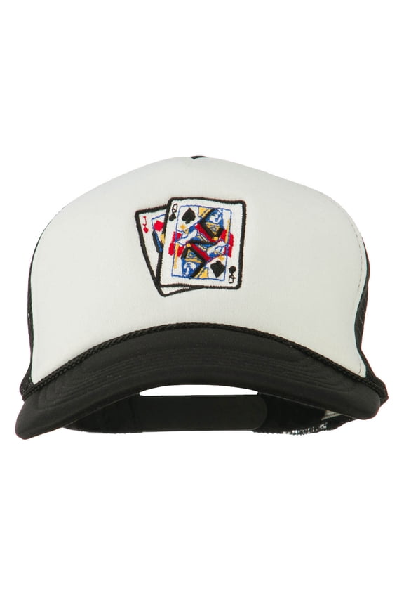 Queen Jack Card Embroidered Foam Mesh Cap - Black White OSFM