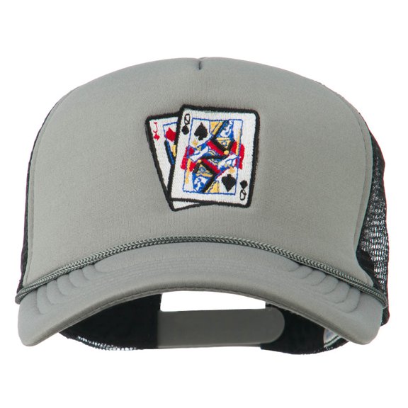 Queen Jack Card Embroidered Foam Mesh Cap - Grey Black OSFM