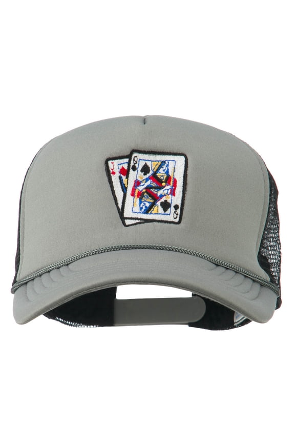 Queen Jack Card Embroidered Foam Mesh Cap - Grey Black OSFM