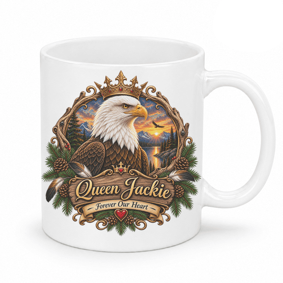 Queen Jackie Forever Our Heart Ceramic Mug 11oz Coffee Cup Drinkware Keepsake Mug for Memorial Tribute and Eagle Lovers