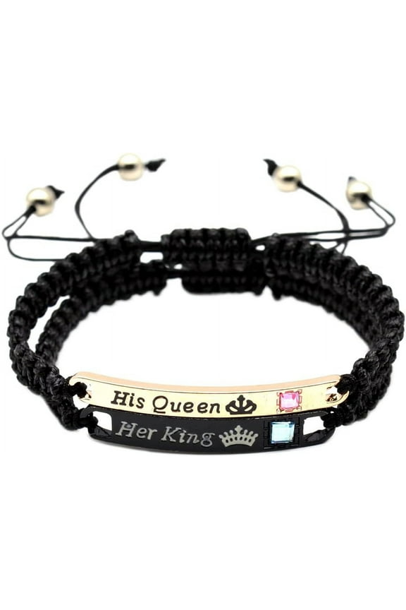 His Queen Her King Bracelets for Couples Matching Couple Bracelets for Boyfriend and Girlfriend Christmas Gifts Anniversary Valentines Day Gifts for Him and Her Bf and Gf 2Pcs Bracelet Set